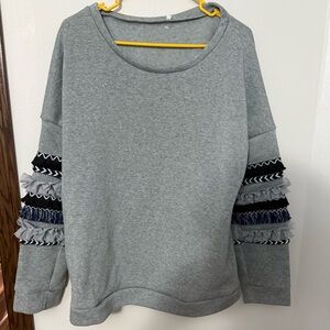 Source Unknown Heather Gray Sweater with Textured Sleeves